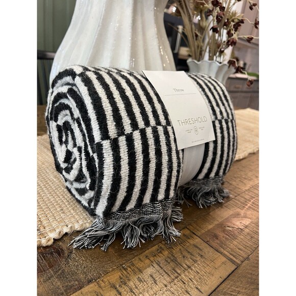 50''x60'' Oversized Woven Linework Throw Blanket Black/Cream - Threshold - Picture 2 of 8
